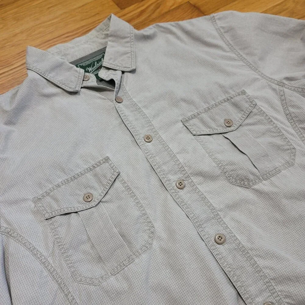 Woolrich Gray Ripstop Lightweight Hiking Outdoor Vented Shirt Medium M Button - Picture 2 of 6